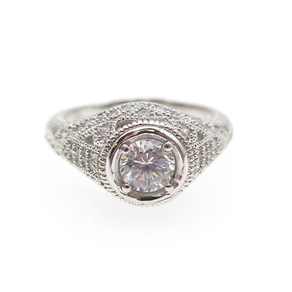 925 Sterling Silver Round-Cut C Z Engagement Ring Size 7