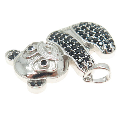 925 Sterling Silver Real Round-Cut Black Spinel Panda Pendant