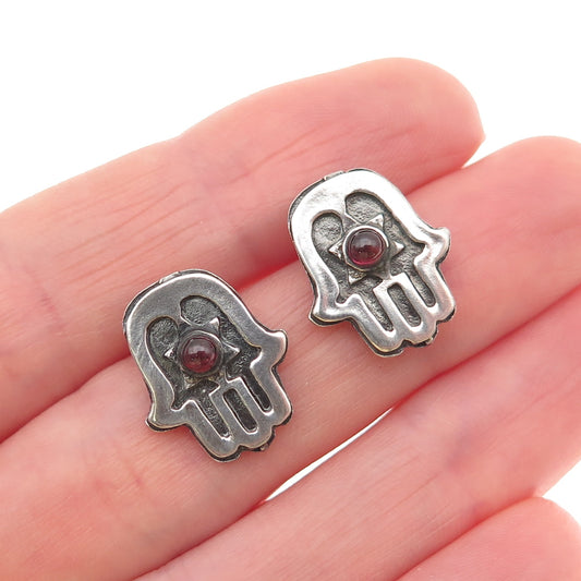 925 Sterling Silver Vintage Real Tourmaline Star of David Hamsa Judaica Earrings