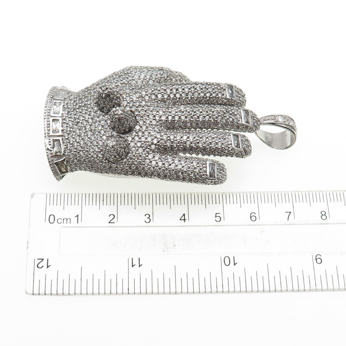 925 Sterling Silver Round-Cut C Z Glove Large Pendant
