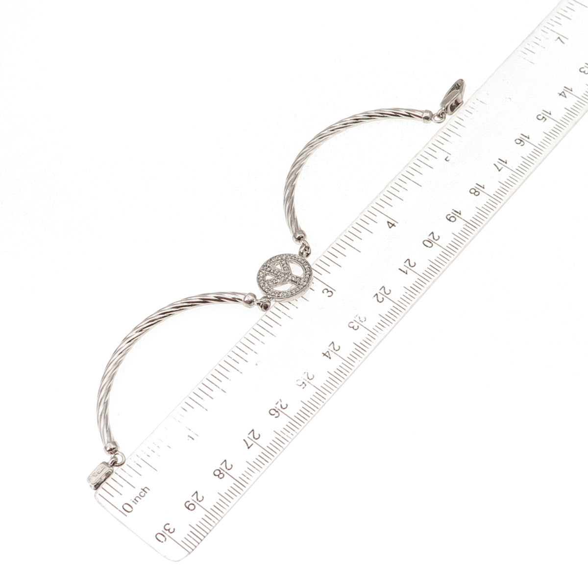 925 Sterling Silver Real Round-Cut Diamond Peace Symbol Bracelet 7"