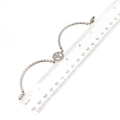 925 Sterling Silver Real Round-Cut Diamond Peace Symbol Bracelet 7"