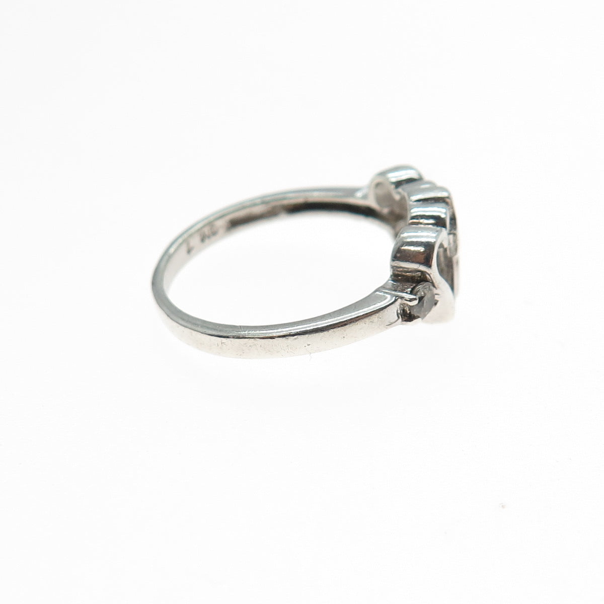 925 Sterling Silver Vintage C Z Cross Couple Heart Ring Size 7.25