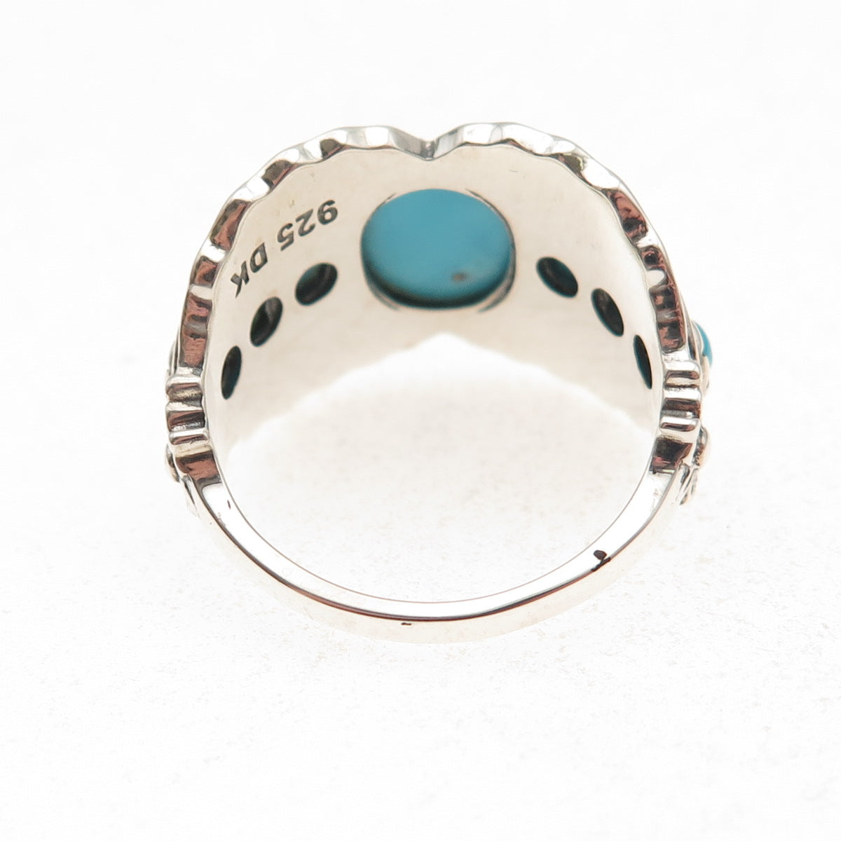 925 Sterling Silver Real Sleeping Beauty Turquoise Floral Ring Size 8.25