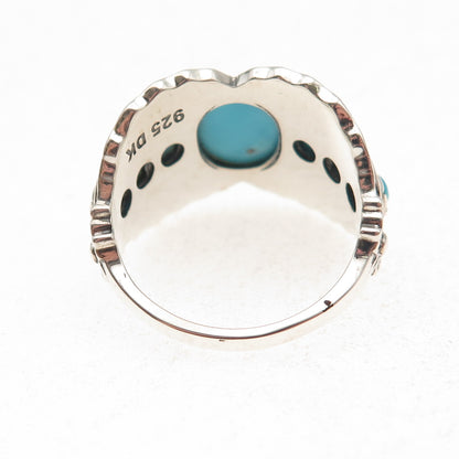 925 Sterling Silver Real Sleeping Beauty Turquoise Floral Ring Size 8.25
