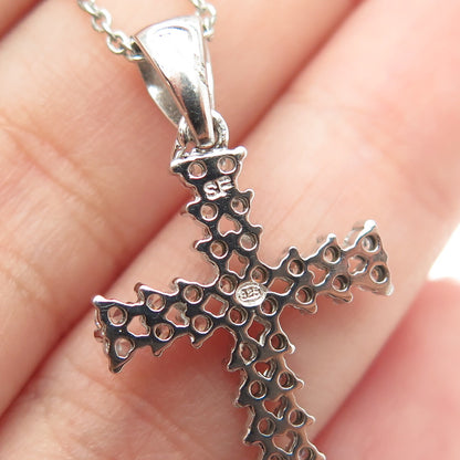 925 Sterling Silver Italy Round-Cut C Z Sparkle Cross Cable Chain Necklace 16"