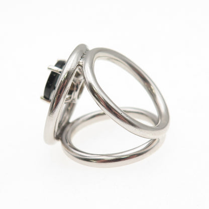 925 Sterling Silver Vintage Real Black Onyx Modernist Ring Size 6