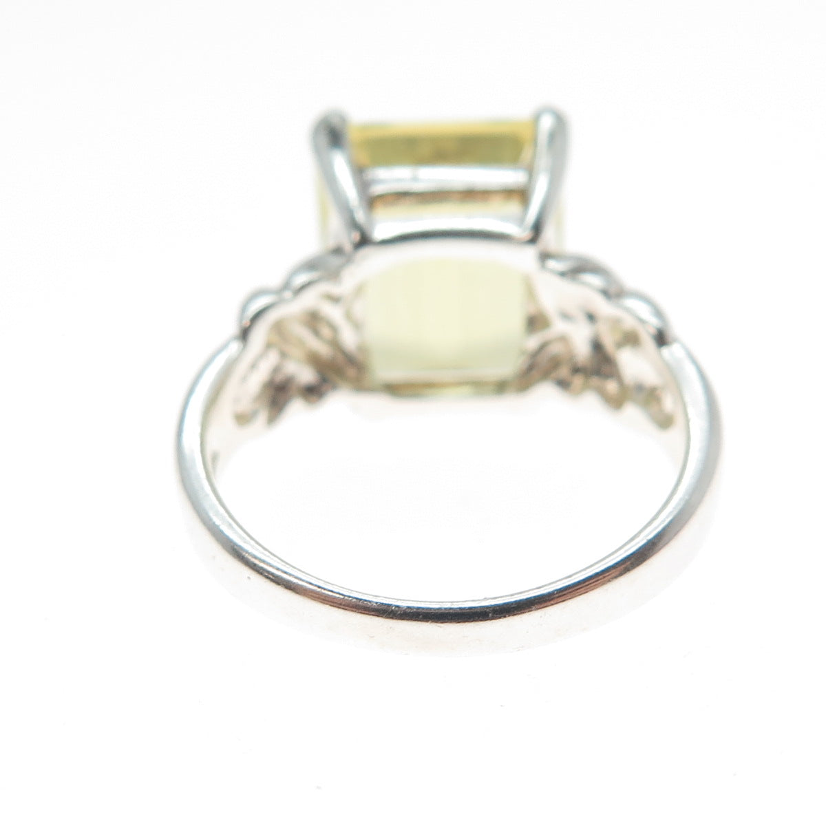 925 Sterling Silver Vintage Real Emerald-Cut Lime Citrine Ring Size 5.75