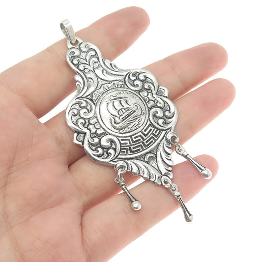 800 Silver Vintage Sailing Ship Chatelaine Pendant