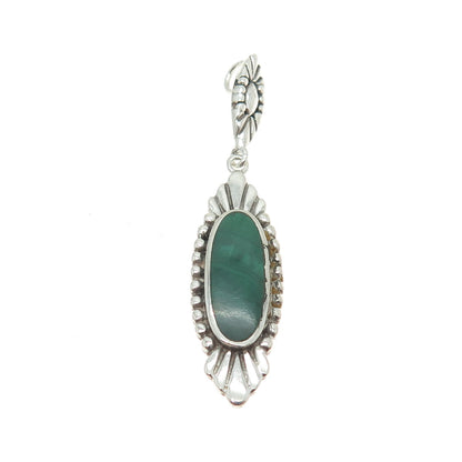 925 Sterling Silver Vintage Southwestern Real Malachite Concho Dangle Pendant