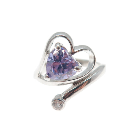 AF DESIGN 925 Sterling Silver Vintage Lavender & White C Z Heart Ring Size 8.25