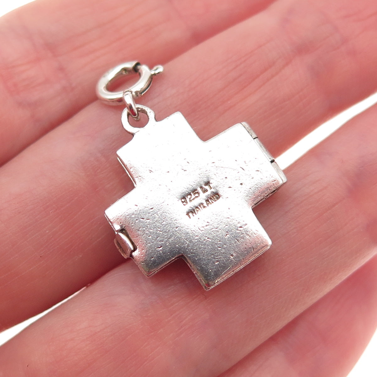 925 Sterling Vintage Real Red Jasper Cross Spring Ring Lock Locket Charm Pendant