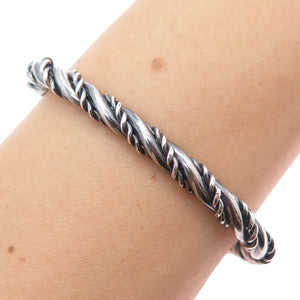 925 Sterling Silver Vintage Modernist Twisted Oxidized Adjustable Bracelet 6.25"