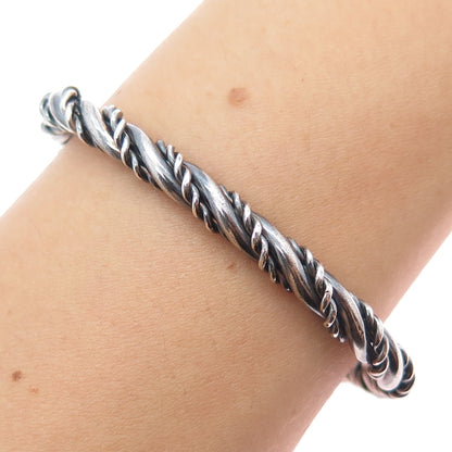 925 Sterling Silver Vintage Modernist Twisted Oxidized Adjustable Bracelet 6.25"