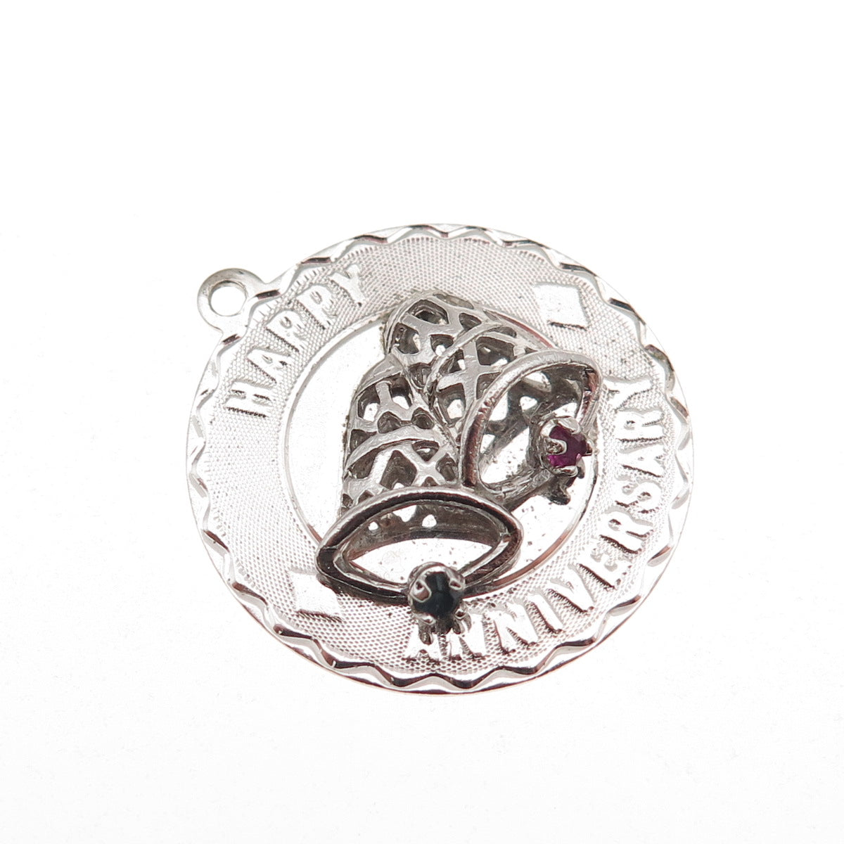 JewelArt 925 Sterling Silver Vintage Rhinestone Happy Anniversary Charm Pendant