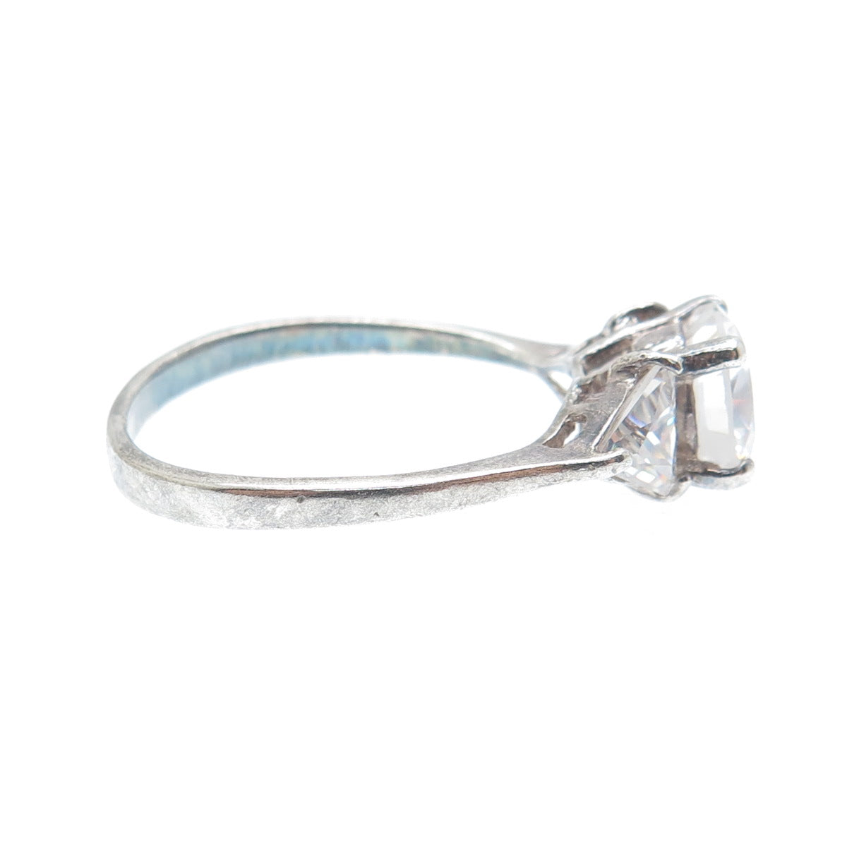 925 Sterling Silver Round & Triangle-Cut C Z Engagement Ring Size 10