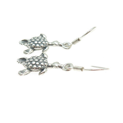 925 Sterling Silver Vintage Turtle Oxidized Dangle Earrings