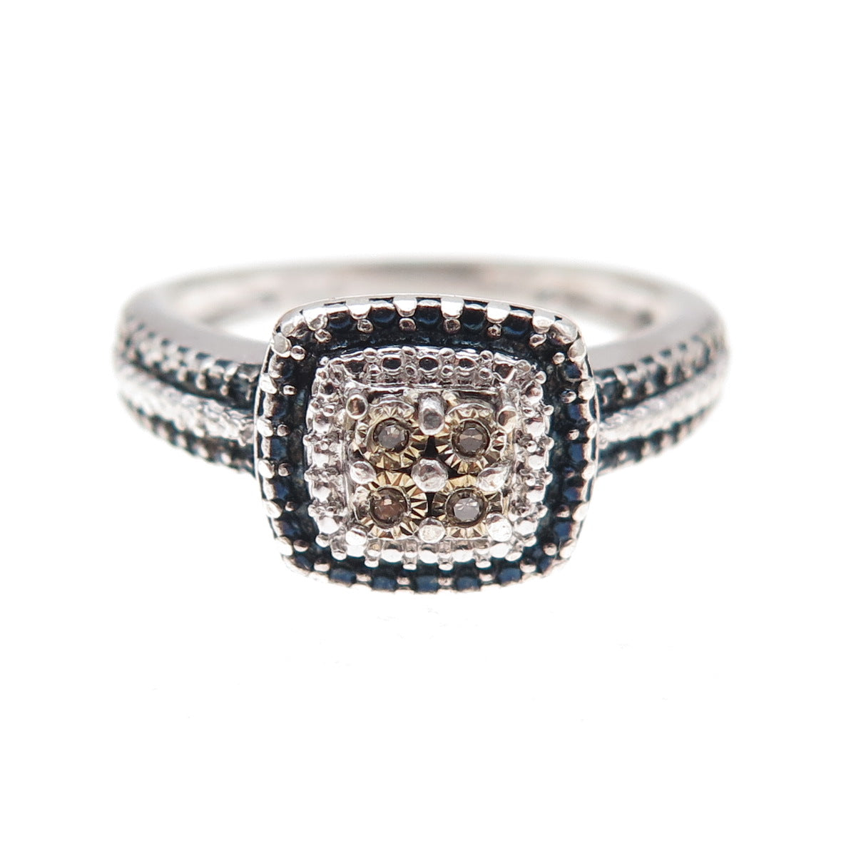 Jane Seymour 925 Sterling Silver Real Blue & White Diamond Ring Size 7.25