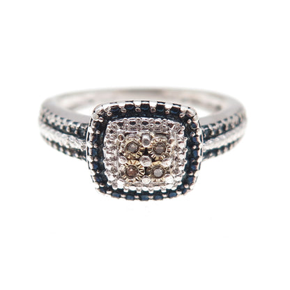 Jane Seymour 925 Sterling Silver Real Blue & White Diamond Ring Size 7.25