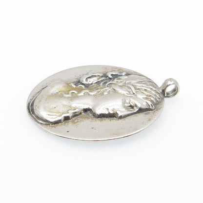 925 Sterling Silver Vintage Victorian Lady Portrait Oxidized Charm Pendant