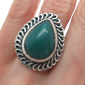 925 Sterling Silver Vintage Pear-Cut Kingman Turquoise Oxidized Ring Size 8.75
