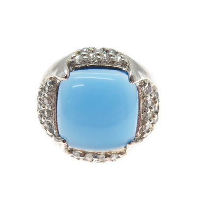 ROSS SIMONS 925 Sterling Silver Vintage Real Blue Chalcedony C Z Ring Size 5.25