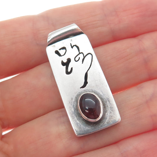 SS GALLERY WL Sterling Vintage Real Tourmaline Chinese Character Slide Pendant