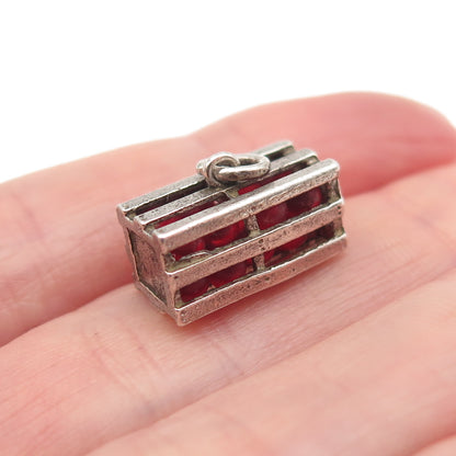 Wells Sterling Silver Antique Art Deco Cape Cod Cranberry Crate 3D Mini Pendant