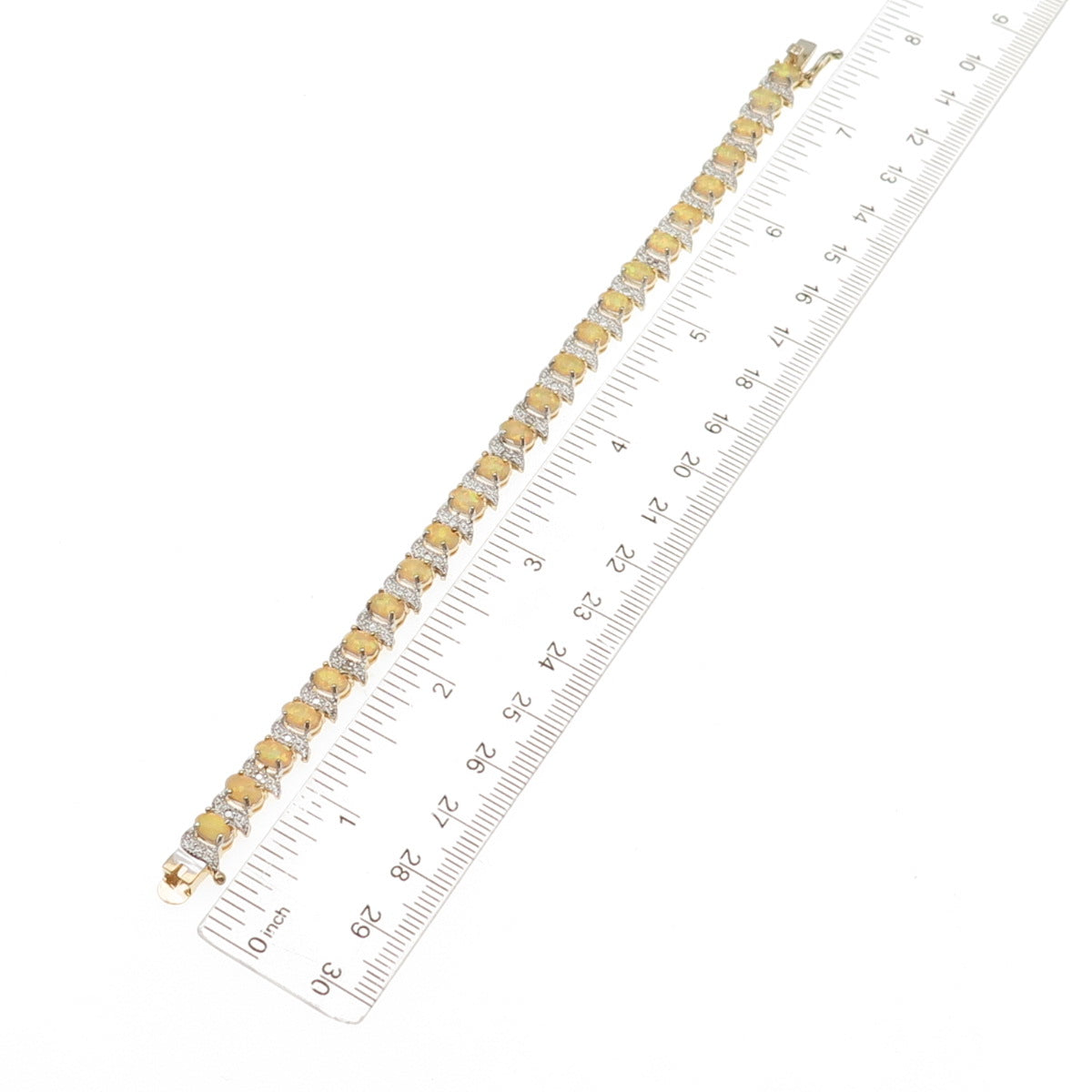 925 Sterling Silver Real Round-Cut Diamond & Cabochon Opal Bracelet 7"