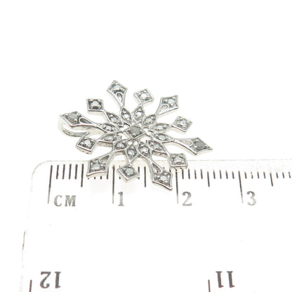 925 Sterling Silver Real Round-Cut Diamond Snowflake Pendant