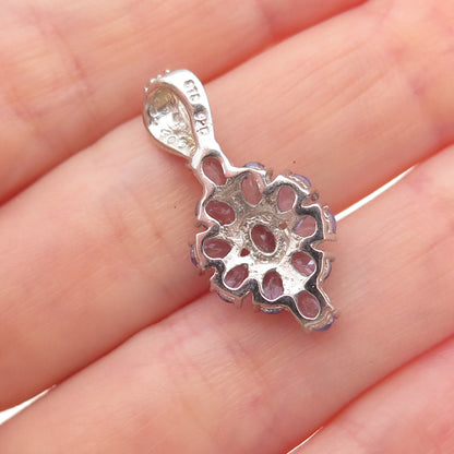 Chuck Clemency 925 Sterling Silver Real Oval & Pear-Cut Tanzanite Charm Pendant