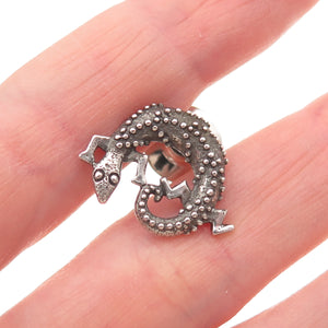 925 Sterling Silver Vintage Lizard Oxidized Tie Tack / Lapel Pin