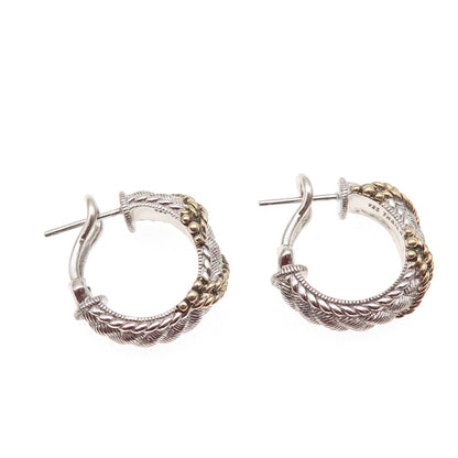 JUDITH RIPKA 925 Sterling Silver 2-Tone Roped Omega Back Hoop Earrings