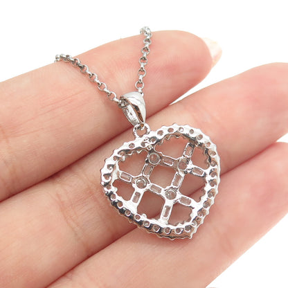 925 Sterling Silver Round & Baguette-Cut C Z Heart Cable Chain Necklace 16"
