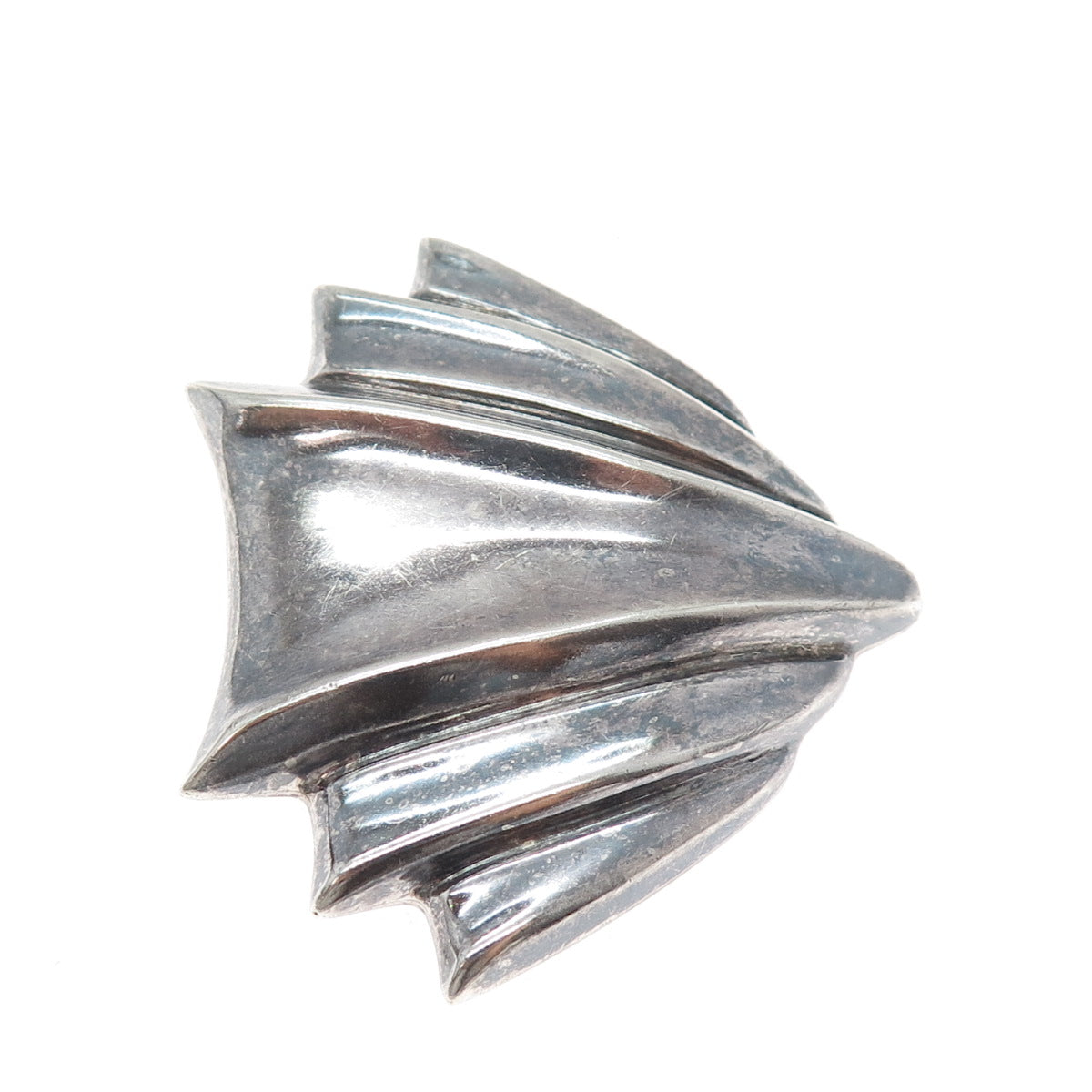 925 Sterling Silver Vintage Mexico Modernist Oxidized Pin Brooch / Pendant