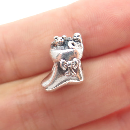 PANDORA 925 Sterling Silver Christmas Stocking Slide Bead Charm