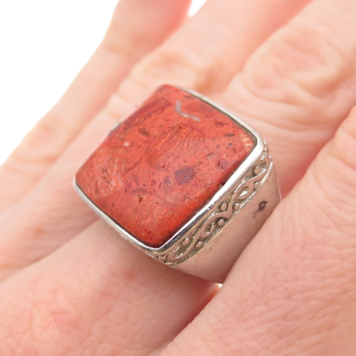 LUC Lucas Lameth Sterling Vintage Spiny Oyster Shell Modernist Ring Size 7.25