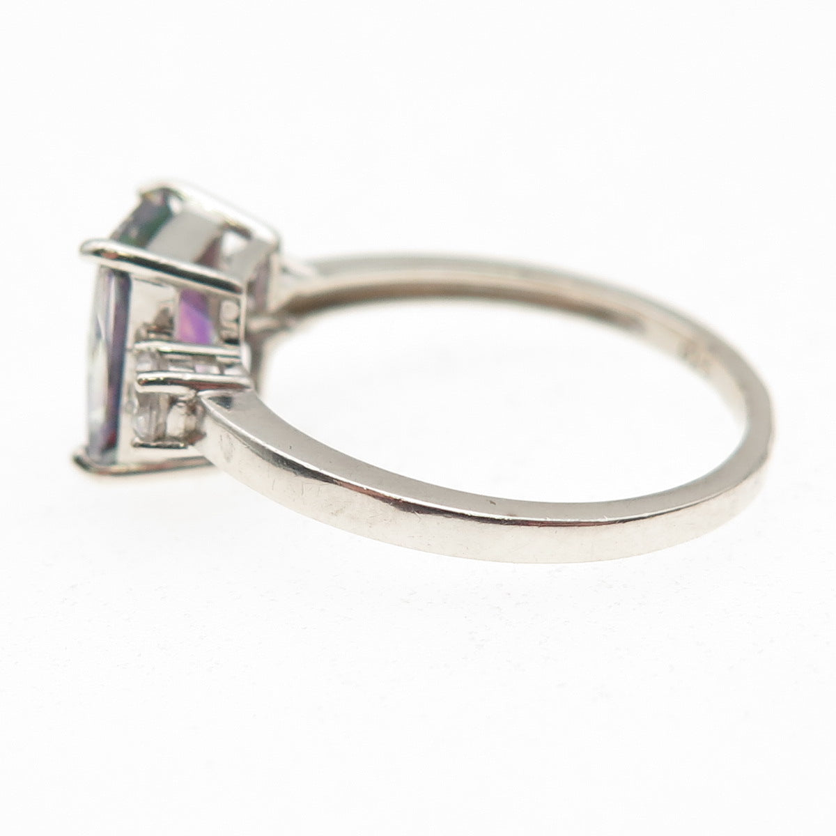 925 Sterling Silver Real Mystic Quartz & C Z Ring Size 10