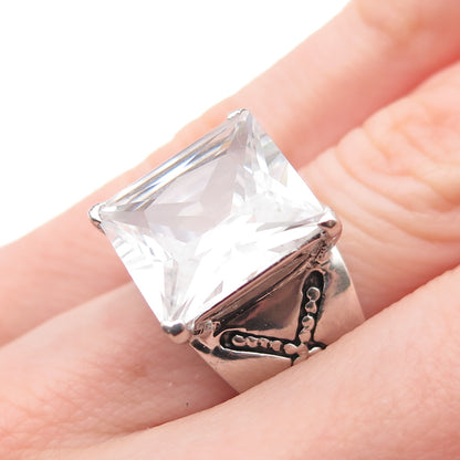 925 Sterling Silver Radiant-Cut C Z X Shape Ring Size 5