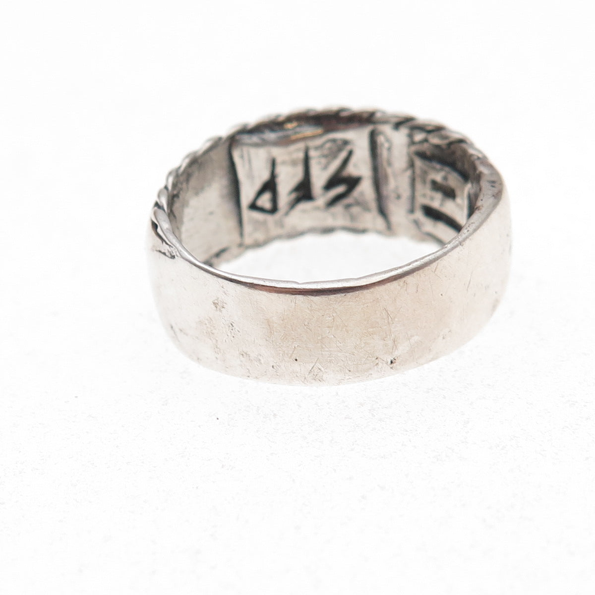 925 Sterling Silver Vintage Elder Futhark Rune Oxidized Band Ring Size 9.5