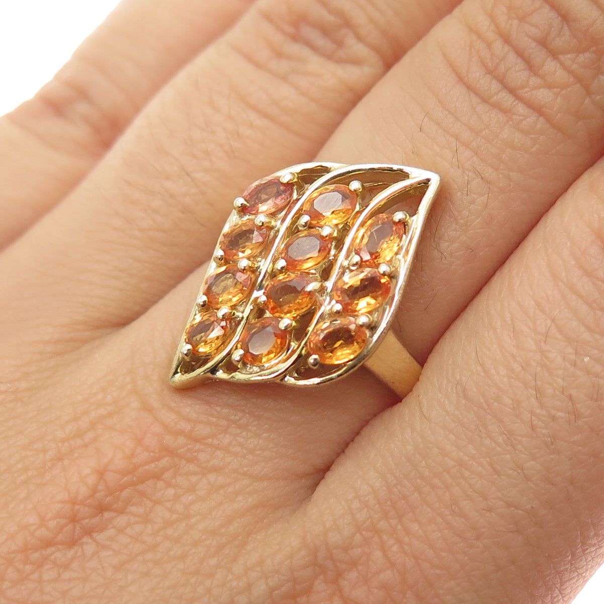 TGGC 925 Sterling Silver Gold Plated Real Yellow Sapphire Ring Size 7.25