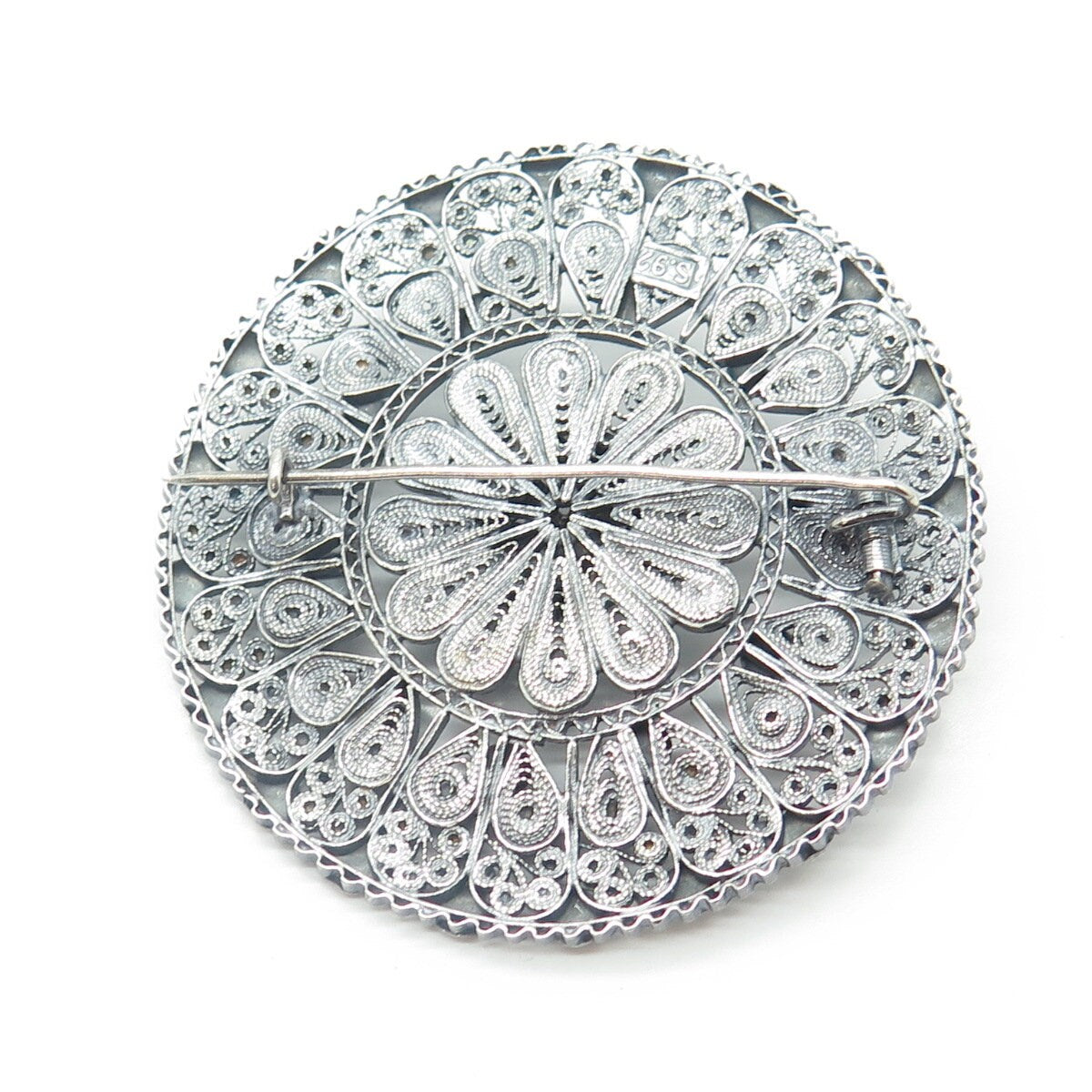 925 Sterling Silver Antique Art Deco Filigree Pin Brooch