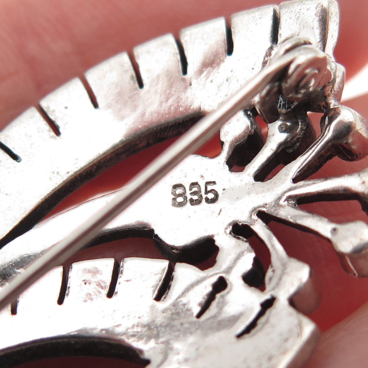 835 Silver Antique Art Deco Real Coral & Marcasite Pin Brooch (missing 3 stones)