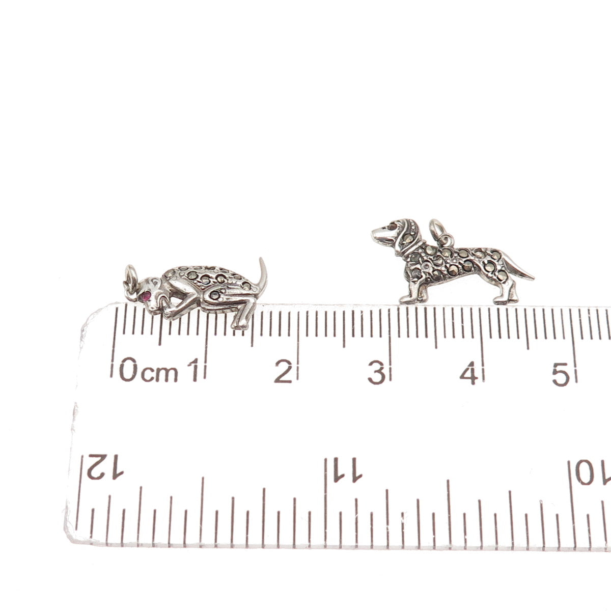 Sterling Antique Ruby Marcasite Dog Monkey SET of 2 Pendants (missing 4 stones)