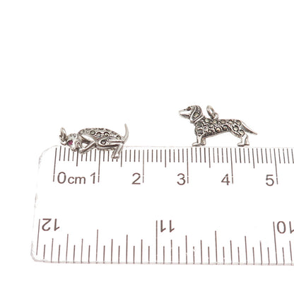Sterling Antique Ruby Marcasite Dog Monkey SET of 2 Pendants (missing 4 stones)