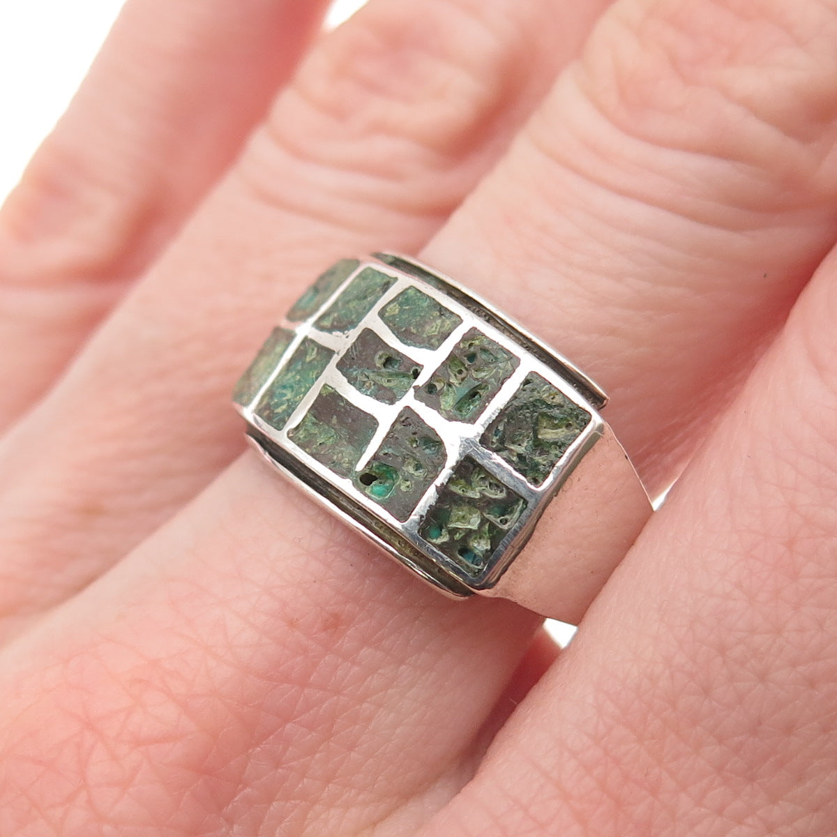 Old Pawn 925 Sterling Silver Vintage Royston Turquoise Tribal Ring Size 10