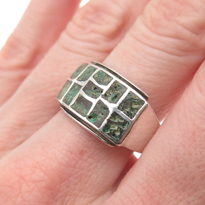 Old Pawn 925 Sterling Silver Vintage Royston Turquoise Tribal Ring Size 10