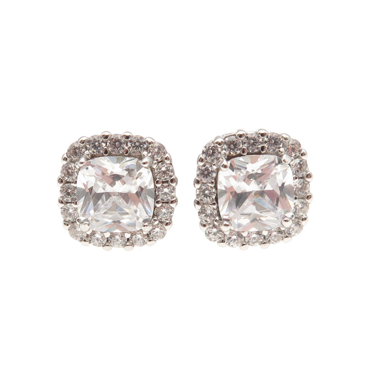 925 Sterling Silver Cushion & Round-Cut C Z Stud Earrings