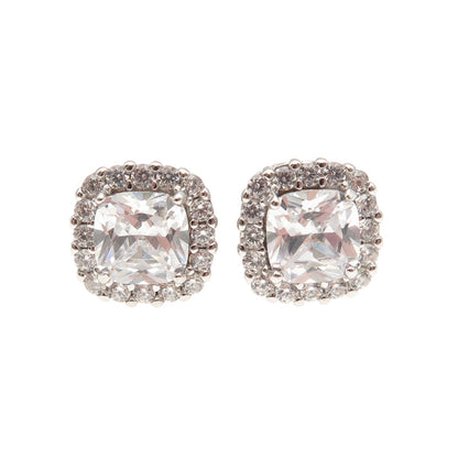 925 Sterling Silver Cushion & Round-Cut C Z Stud Earrings