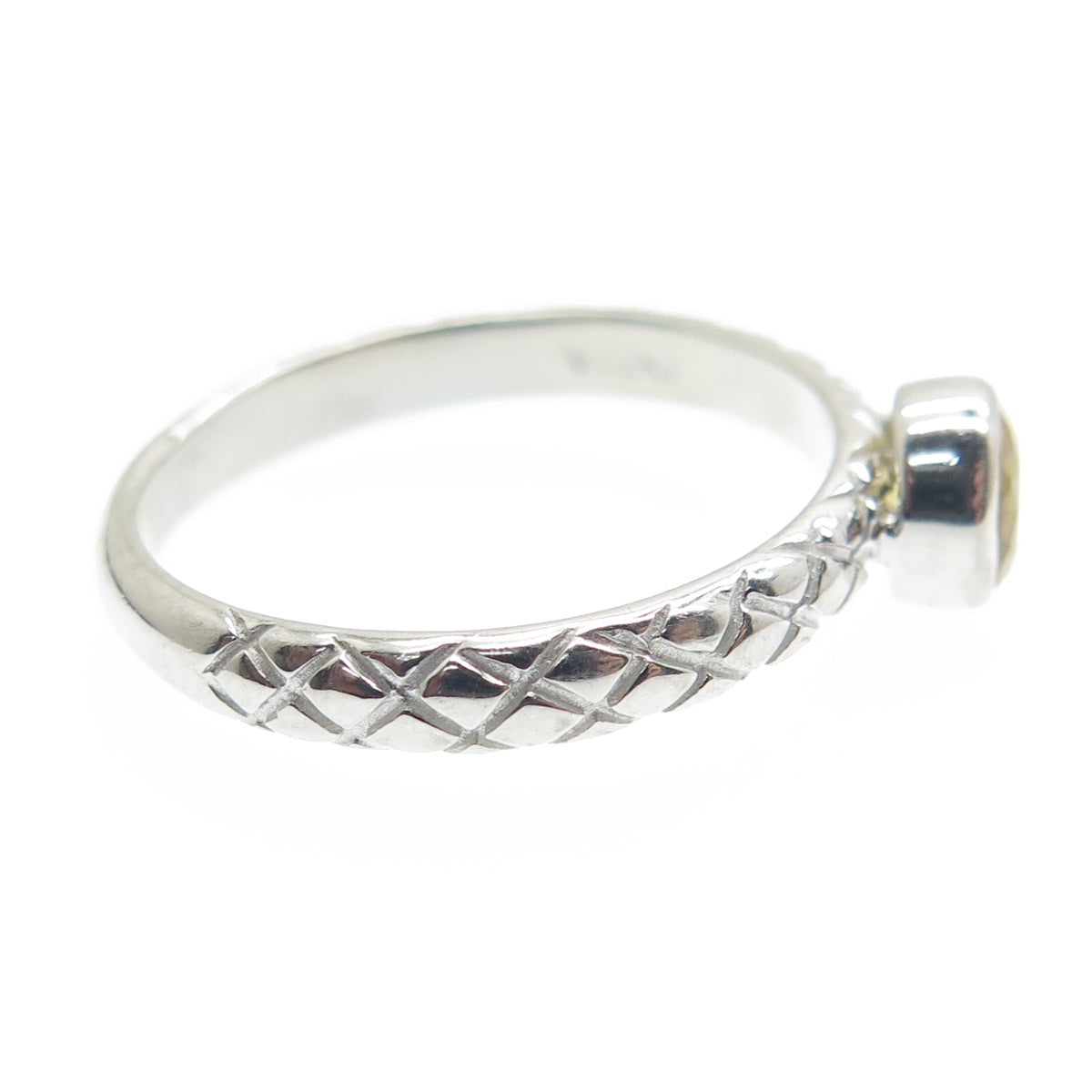 925 Sterling Silver Real Round-Cut Citrine Wicker Ring Size 7.75